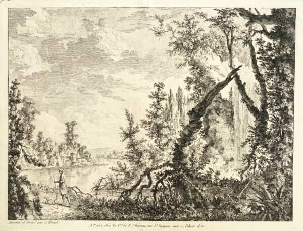 Jean HOUEL - Paysage au promeneur et son chien, à l'arbre mort, 1758
