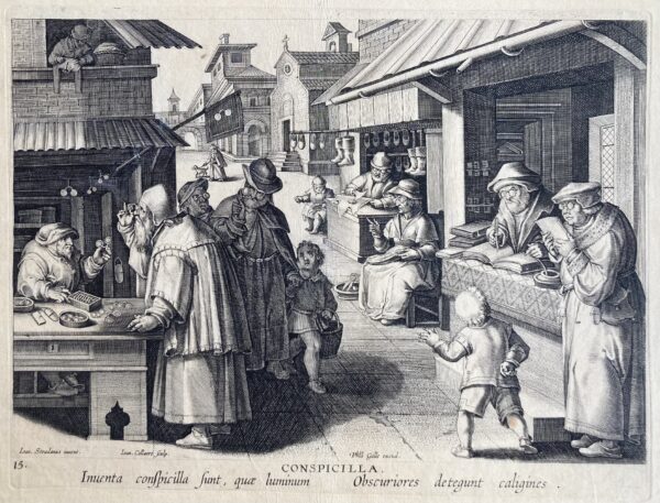 d'après Johannes STRADANUS - L'Invention des lunettes, ca 1588-1591