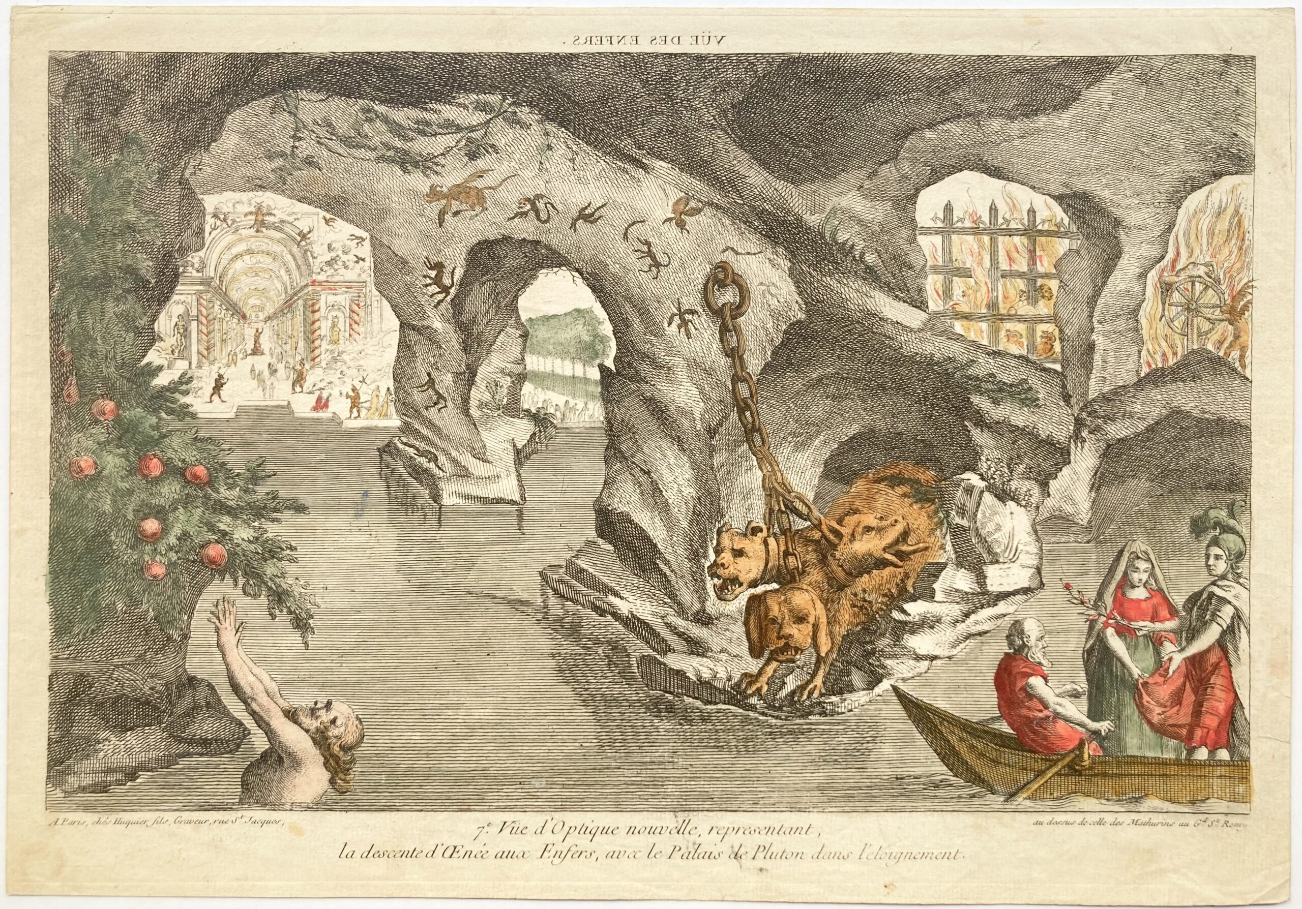 Jacques Gabriel HUQUIER graveur et éditeur à Paris - La descente d'Oenée aux enfers avec le palais de Pluton dans l'éloignement, ca 1770