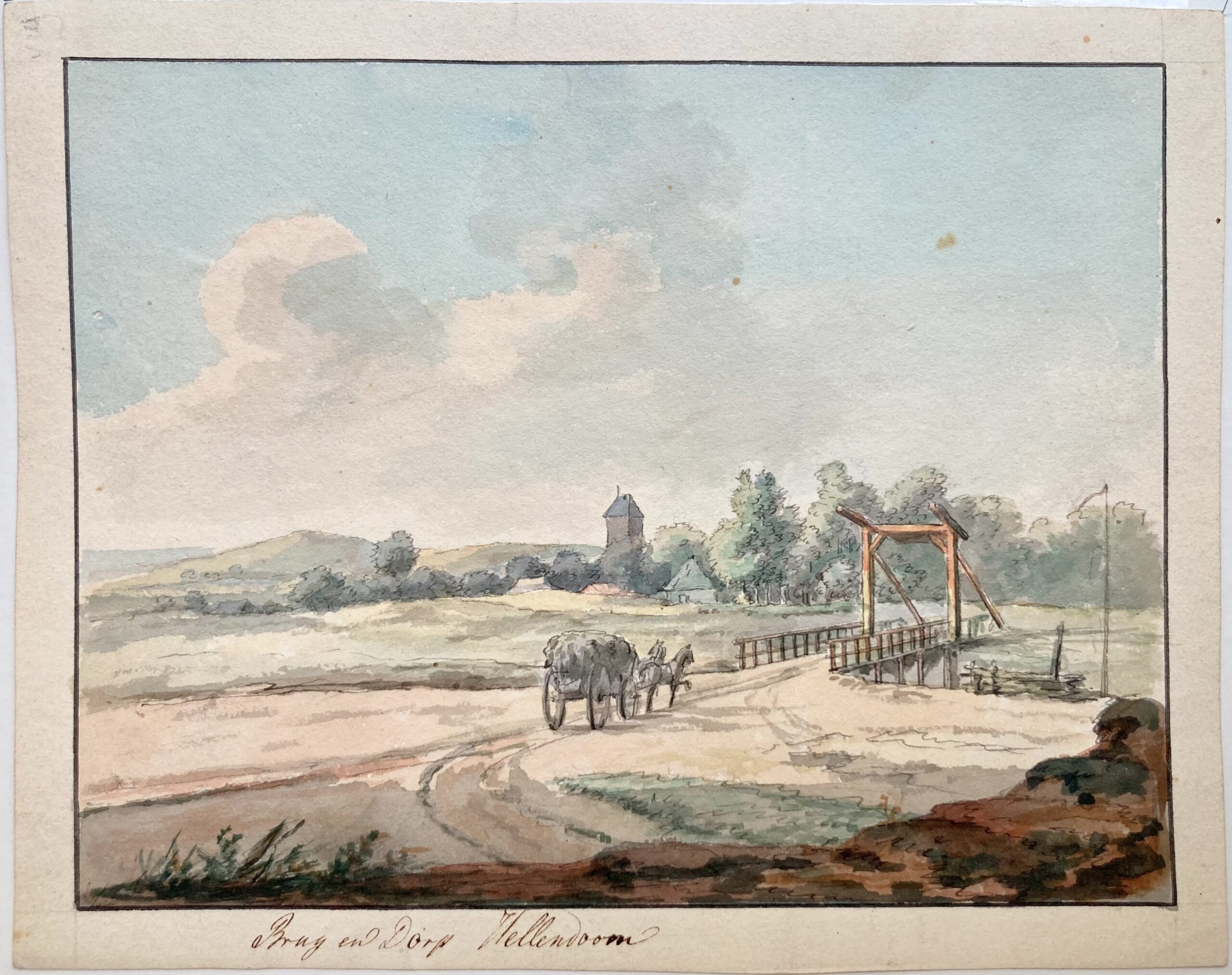 entourage of Frédéric Théodore FABER - Brug en Dorp Hellendoorn, ca 1820