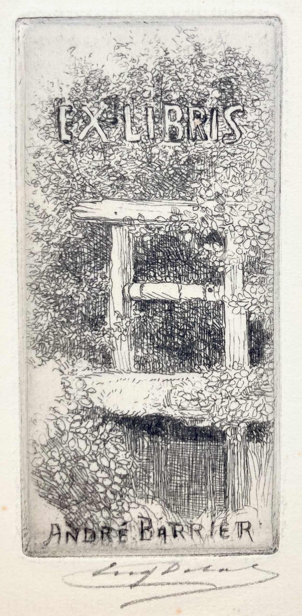 Eugène DELÂTRE - Ex-libris André Barrier and his preparatory drawing