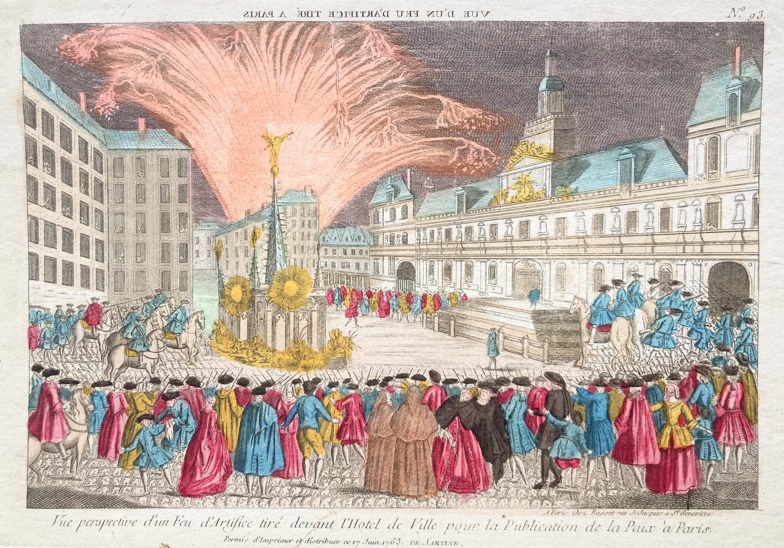 BASSET editor in Paris - Vue perspective d'un feu d'artifice tiré devant l'Hôtel de Ville pour la publication de la Paix à Paris, 1763