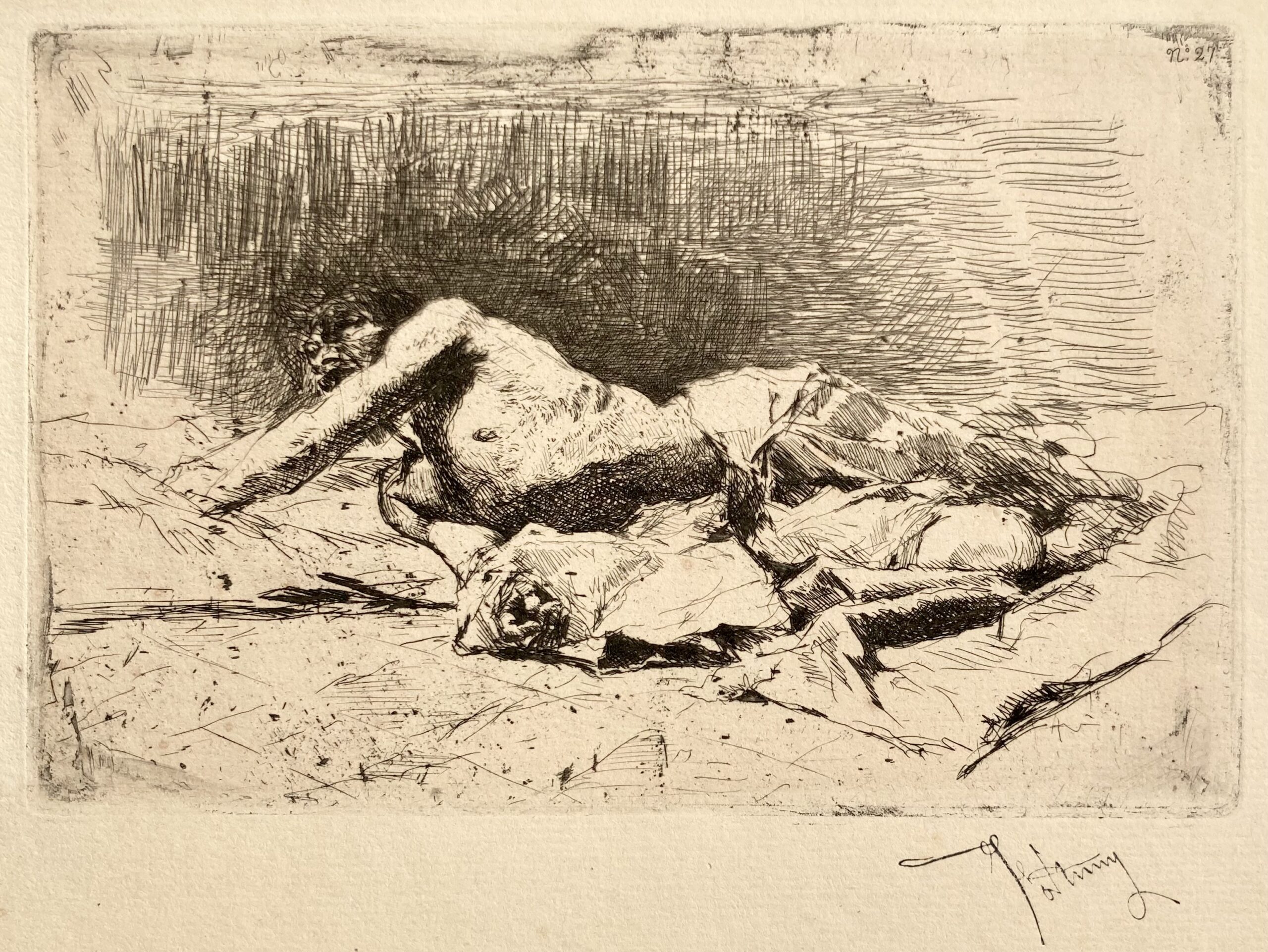 Mariano FORTUNY i Marsal - A partially naked man on the ground